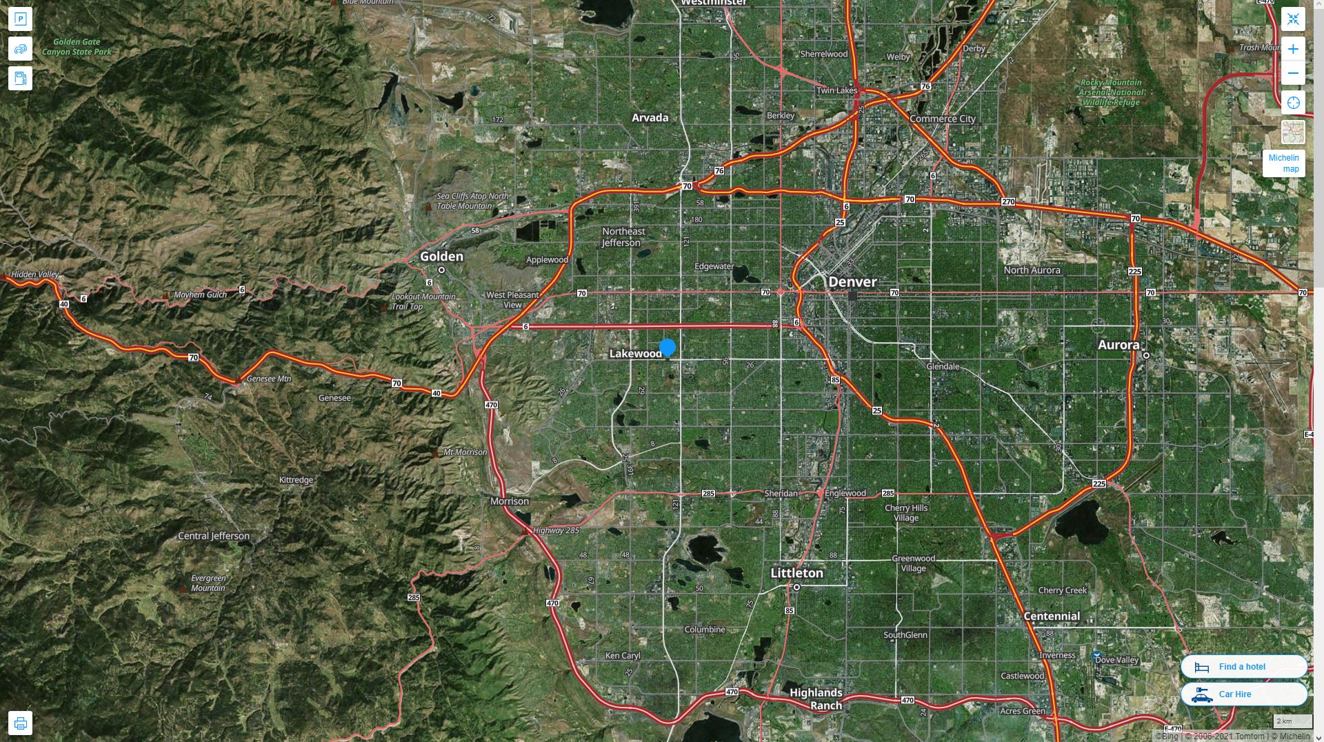 Lakewood Colorado Highway and Road Map with Satellite View